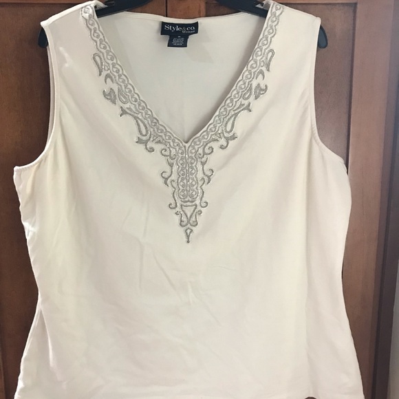 Style & Co. Tops - STYLE & Co. BEADED TANK WINTER WHITE